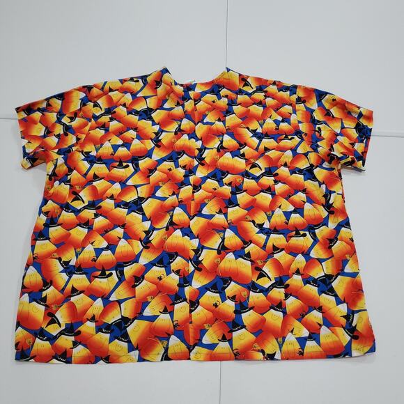 Halloween Candy Corn Witch Spooky 3XL Peaches Uniforms Shirt Scrub Top V-Neck - Picture 3 of 10